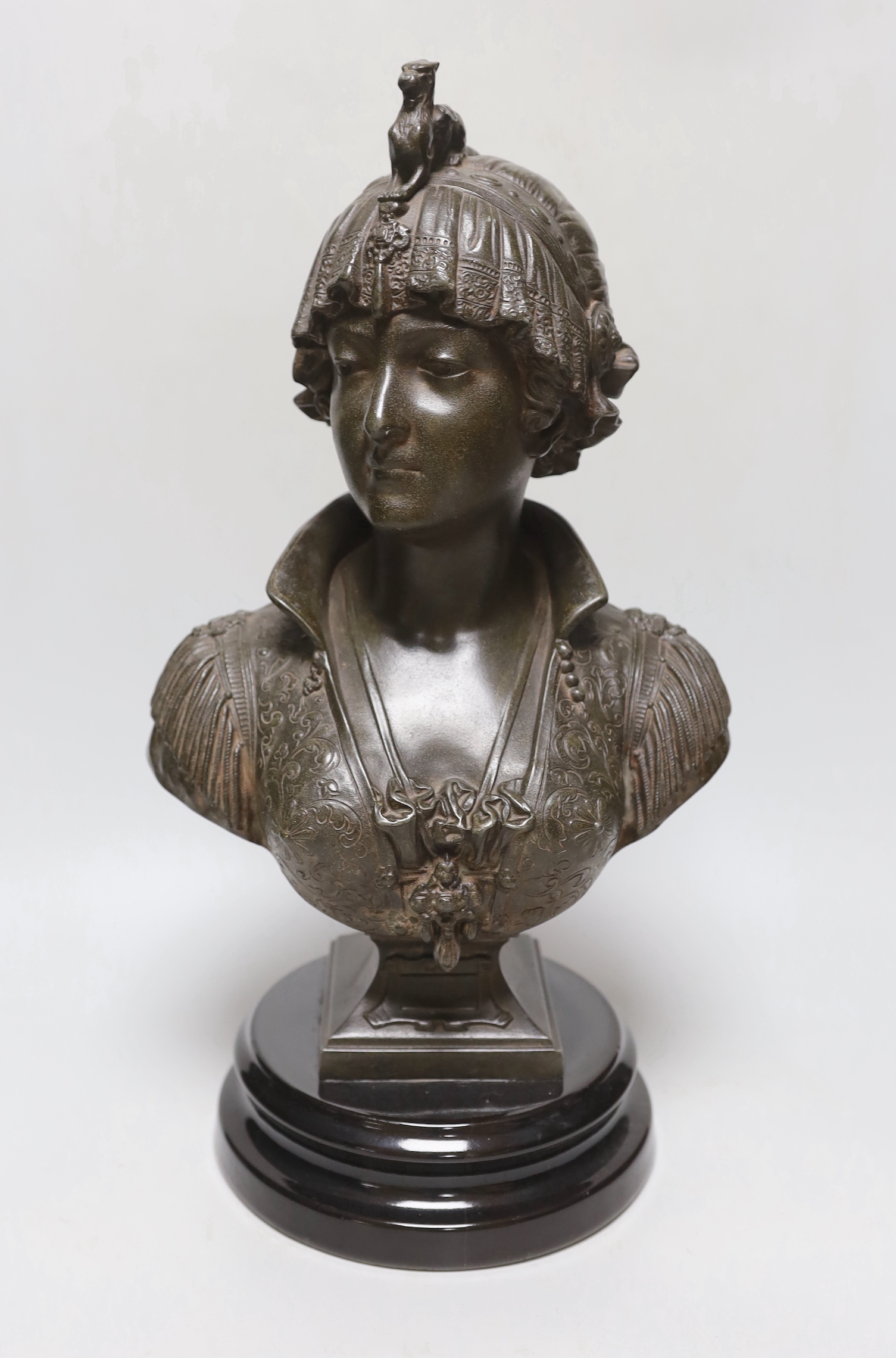 A patinated spelter bust of Shakespeare’s Bianca, 41cm tall